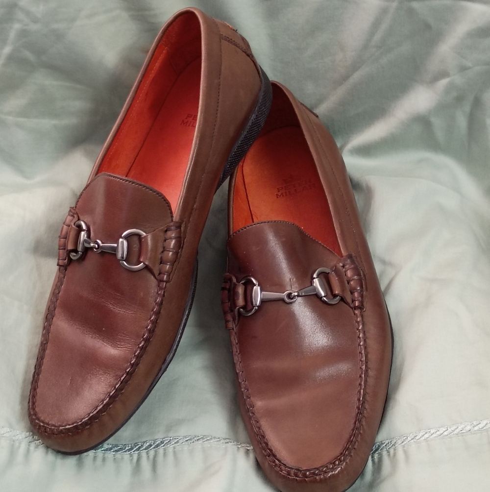 Mens PETER MILLAR Brown Horsebit Leather Driving Loafers Shoes 9 1/2 M